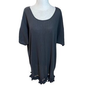 SWIMSUITS FOR ALL Black 100% Cotton, Fray Hem, Beach Cover Up size 10/12